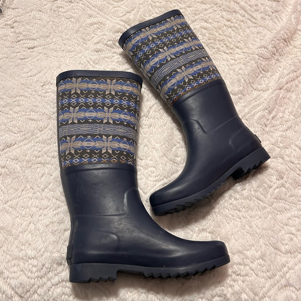 UGG Sabene Blue Rubber Rain Boots Side Buckle Sz 8 Design upper Raining Fall